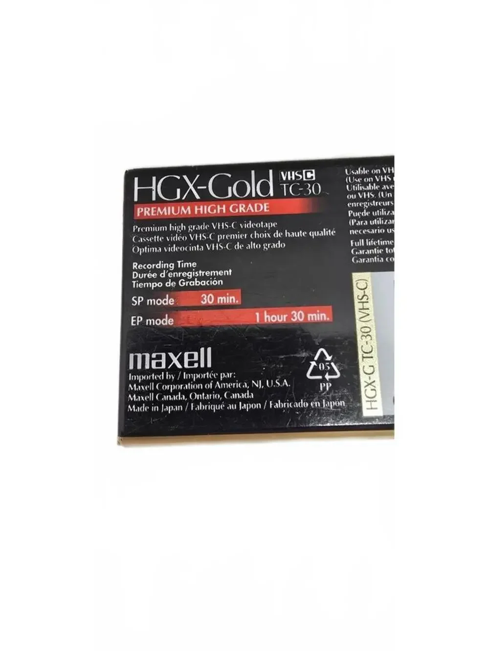 2 Maxell HGX-Gold VHS-C Premium High Grade Video Cassette TC-30